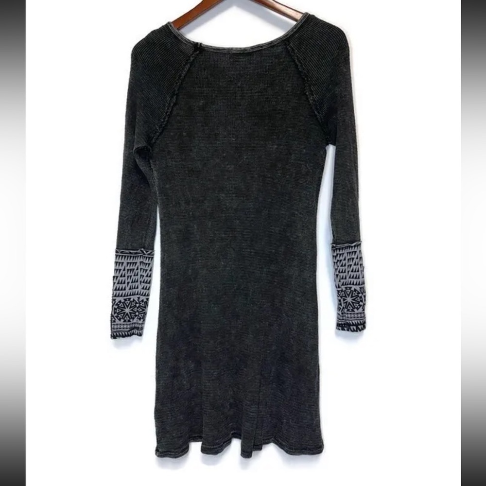 Able Dress M Gray Aztec Waffleknit Long Sleeve Stretch - Picture 2 of 10